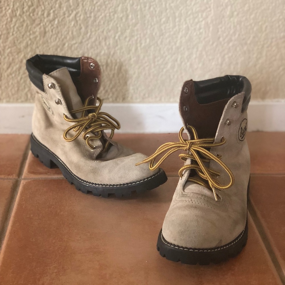 Low rise tan combat booties